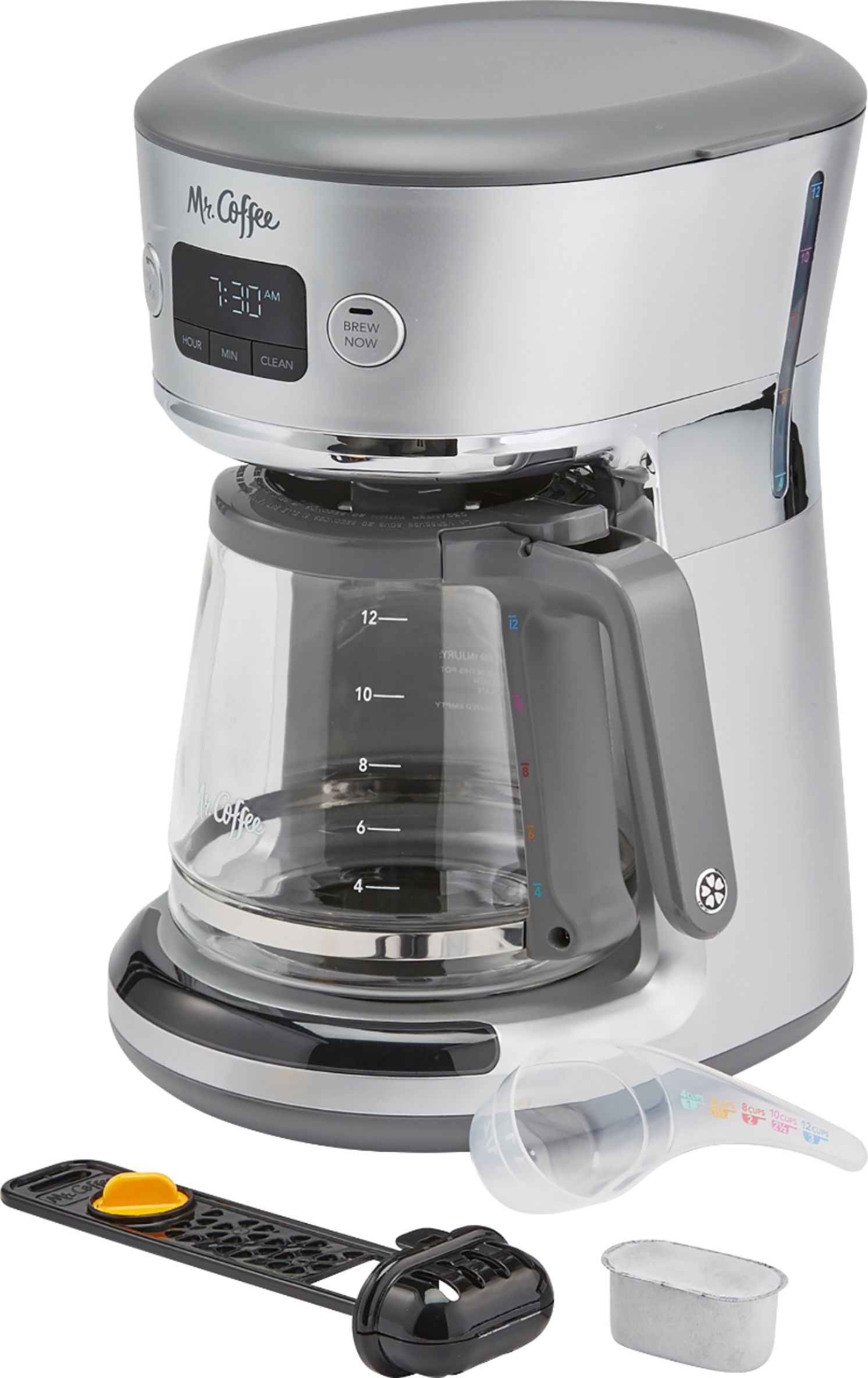 Mr. Coffee 12-Cup Programmable Drip Coffee Maker with Strong Brew, Silver