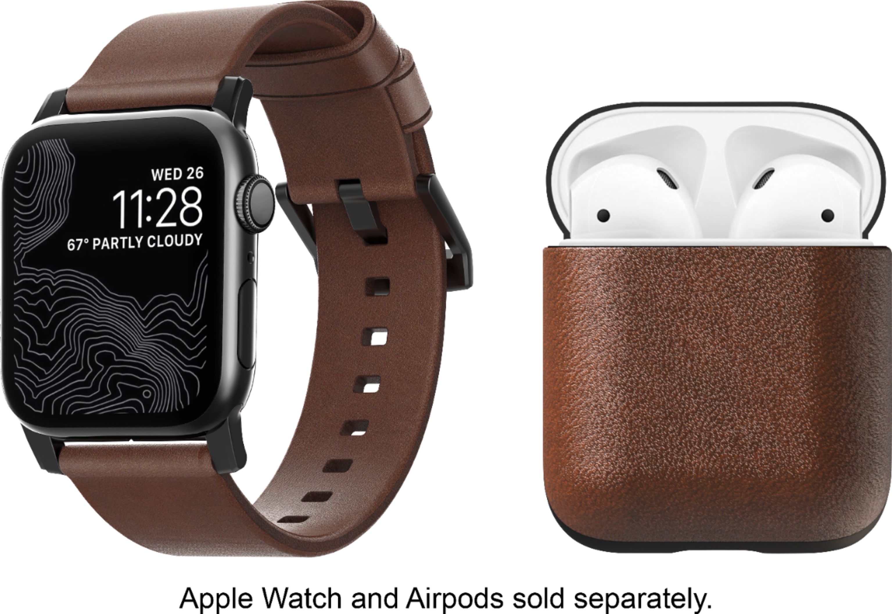 Angle View: Nomad - Modern Leather Watch Strap for Apple Watch® 42mm and 44mm and AirPod Case - Brown