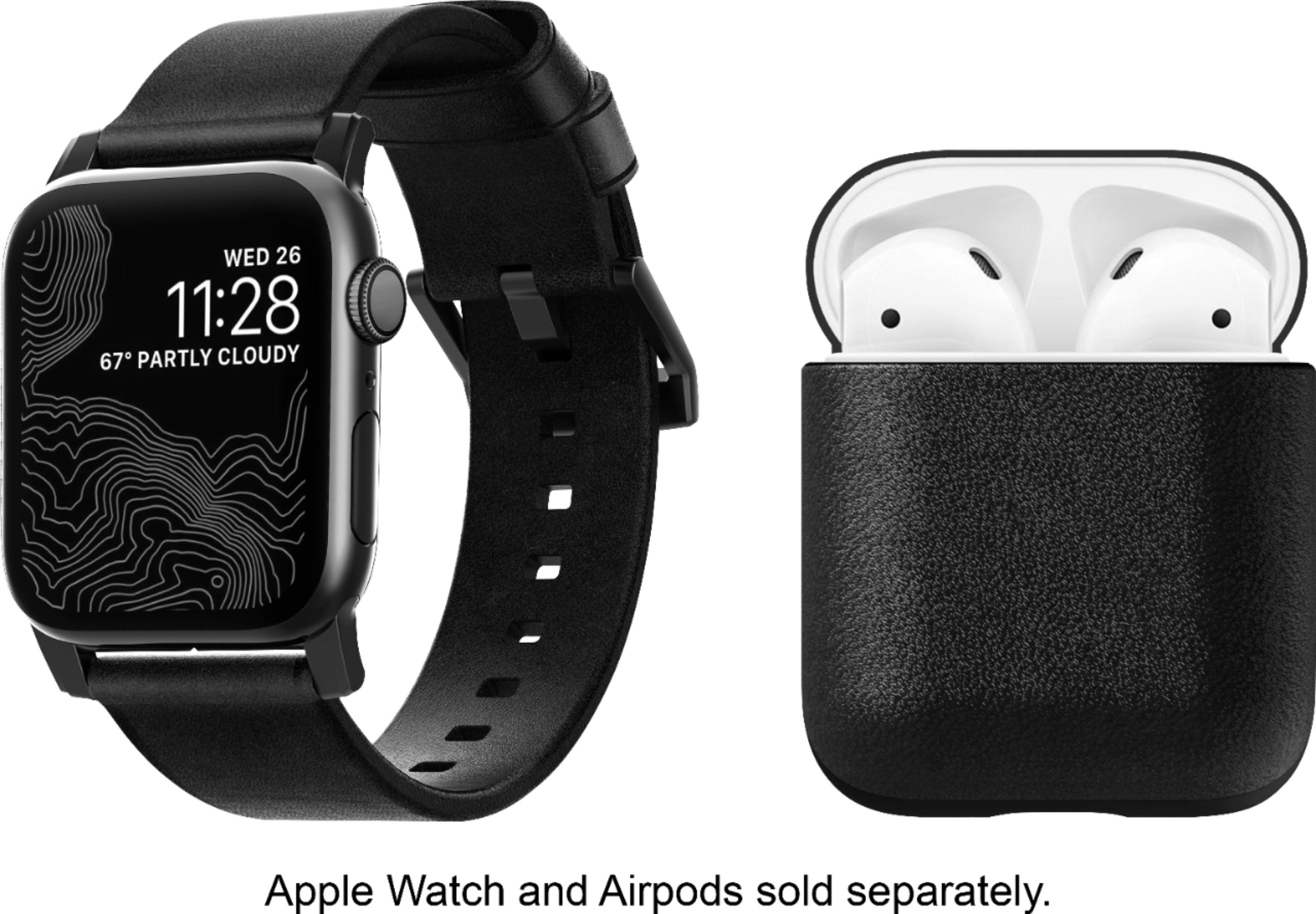 Angle View: Nomad - Modern Leather Watch Strap for Apple Watch® 42mm and 44mm and AirPod Case - Black