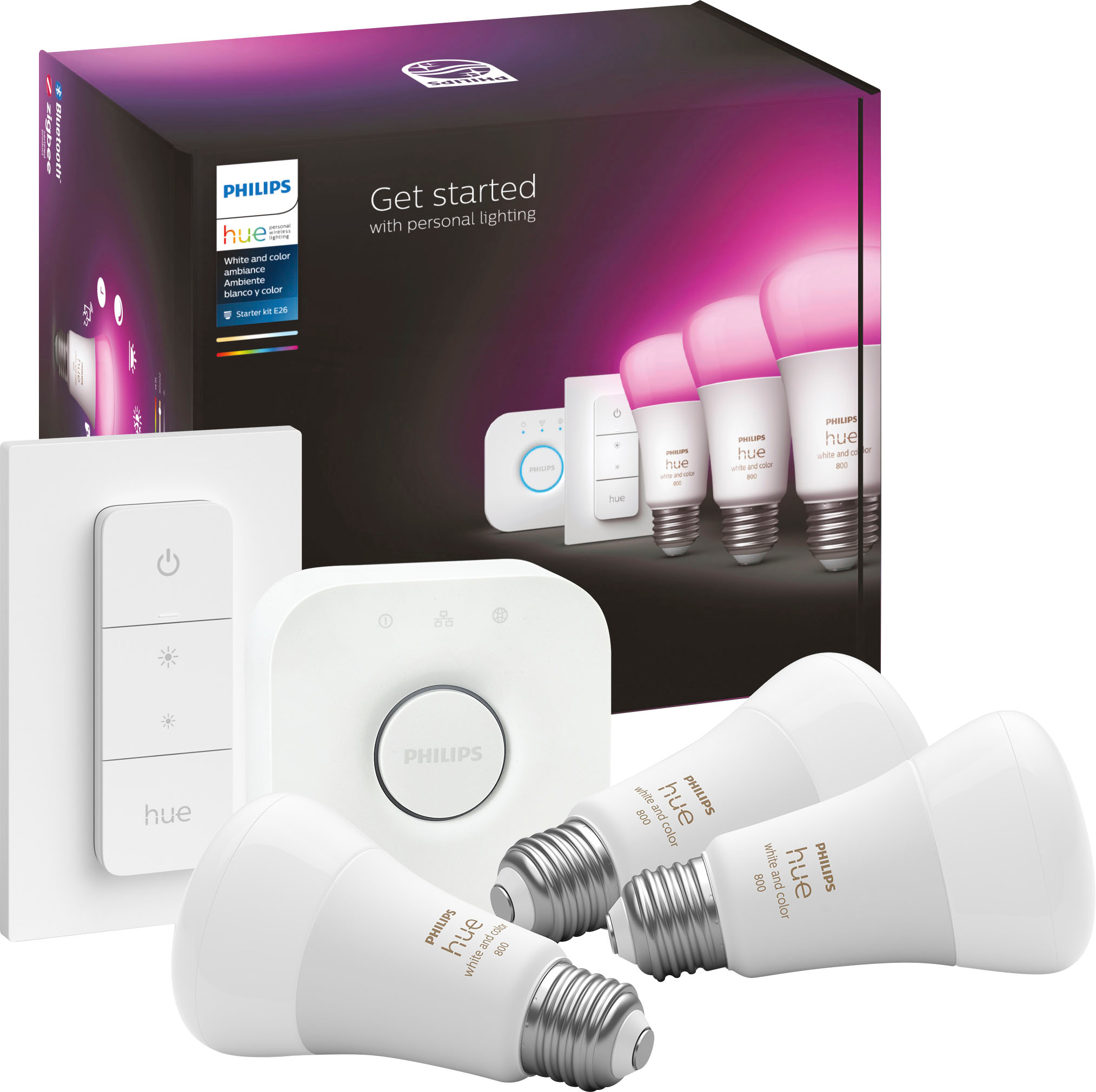 major Contemporary sharp Philips Hue White & Color Ambiance A19 LED Starter Kit Multicolor 556704 -  Best Buy