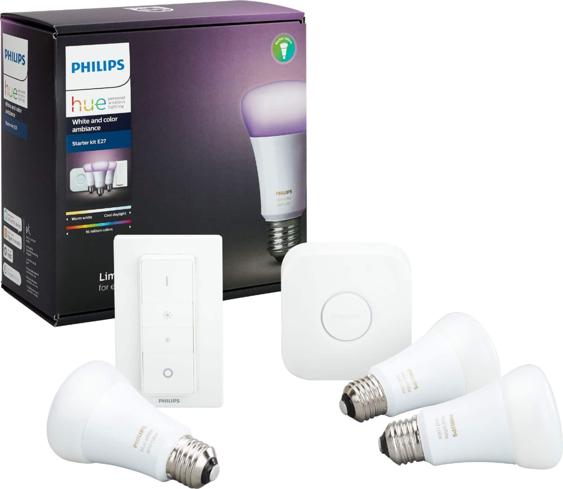 Philips Hue 60W A19 Smart LED Starter Kit White and Color Ambiance