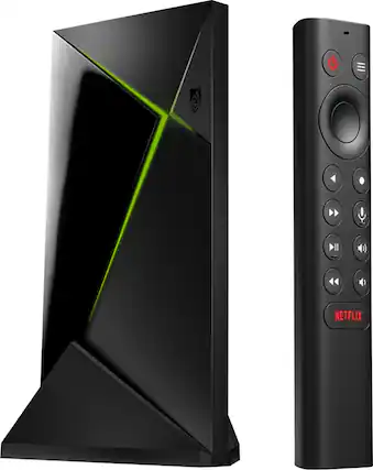 Front. NVIDIA - SHIELD Android TV Pro - 16GB - 4K HDR Streaming Media Player with Google Assistant and GeForce NOW - Black.
