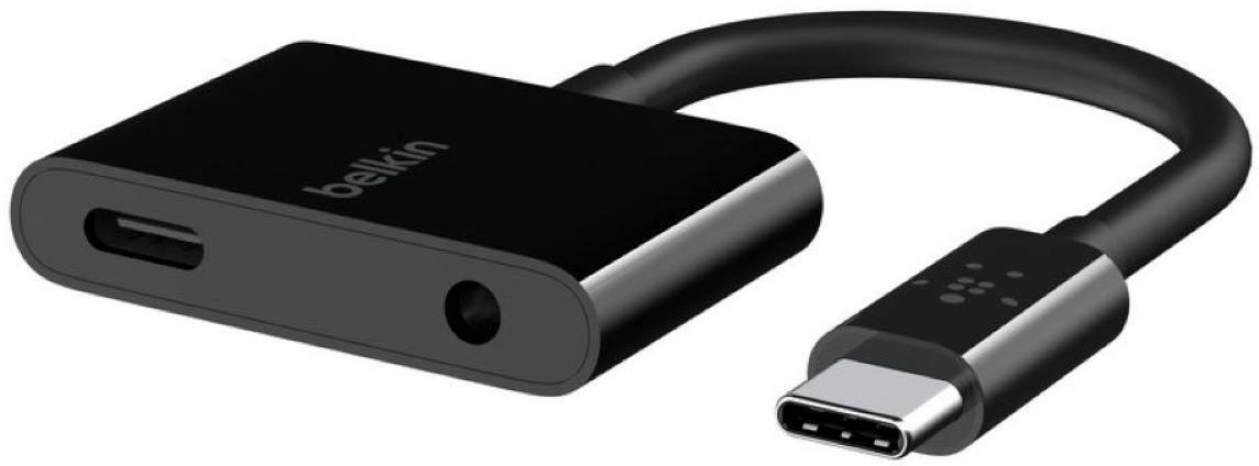 Best Buy: Belkin RockStar 3.5mm Audio + USB-C Charge Adapter Black  F7U080BTBLK