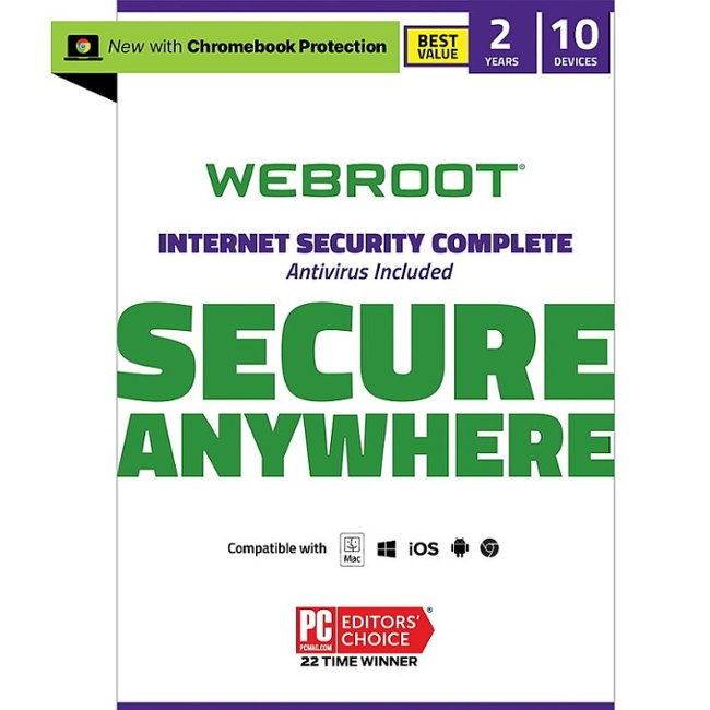 Webroot - Complete Internet Security + Antivirus Protection  (10 Devices) (2-Year Subscription) - Android, Apple iOS, Chrome, Mac OS, Windows_0