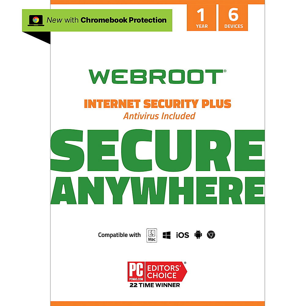 Webroot - Internet Security Plus + Antivirus Protection (6 Devices) (1-Year Subscription) - Android, Apple iOS, Chrome, Mac OS, Windows