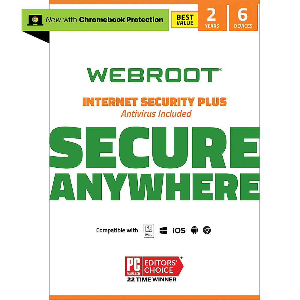Webroot - Internet Security Plus + Antivirus Protection (6 Devices) (2-Year Subscription) - Android, Apple iOS, Chrome, Mac OS, Windows