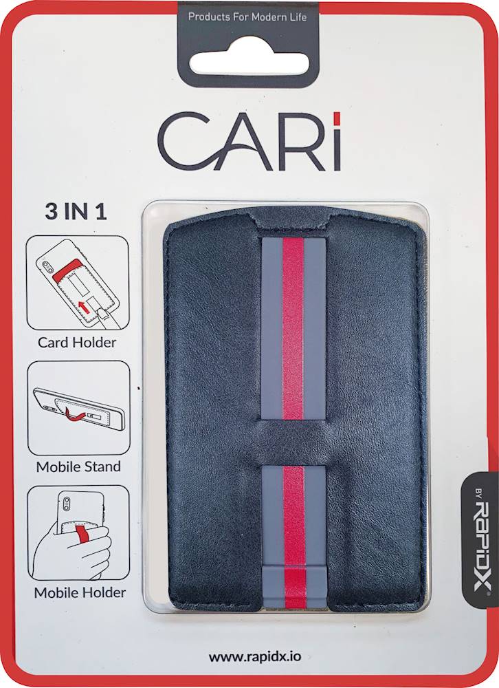 RapidX CARI Finger Strap/Kickstand/Card Holder for Mobile Phones Black ...