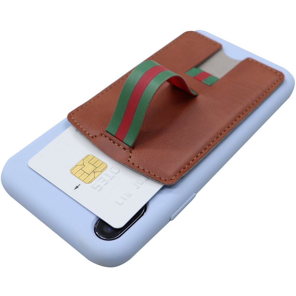 Left View: RapidX - CARI Finger Strap/Kickstand/Card Holder for Mobile Phones - Brown