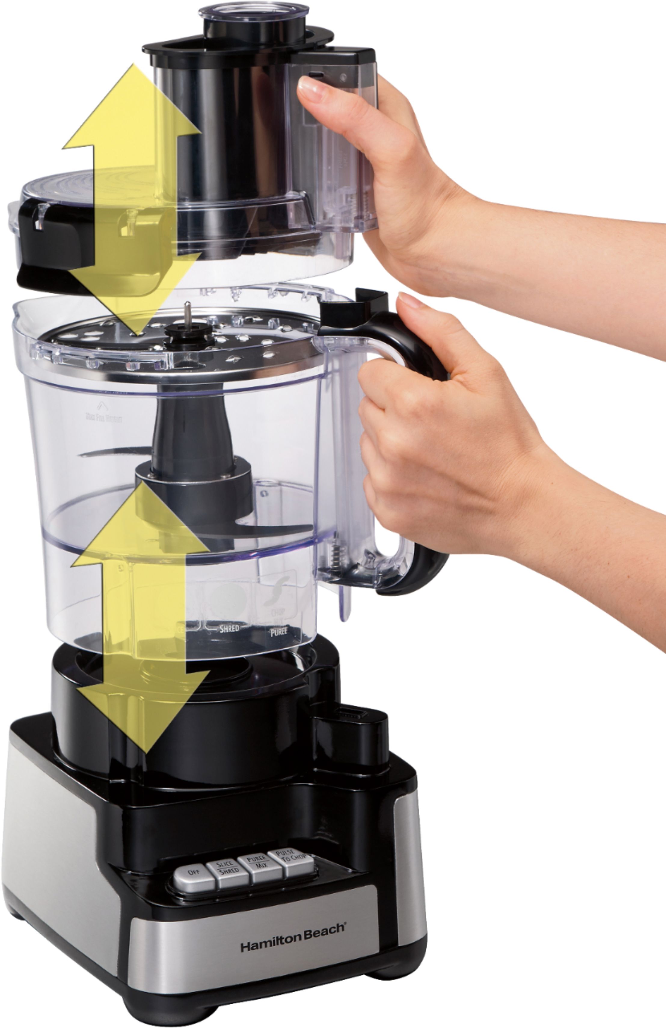 Hamilton Beach Stack and Snap Food Processor with Big Mouth, 10 Cup  Capacity, Black and Stainless, 70723