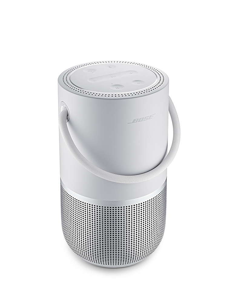Angle View: Bose - Portable Smart Speaker with built-in WiFi, Bluetooth, Google Assistant and Alexa Voice Control - Luxe Silver