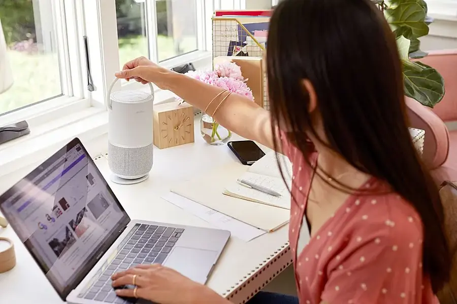 Alt View 18. Bose - Portable Smart Speaker with built-in WiFi, Bluetooth, Google Assistant and Alexa Voice Control - Luxe Silver.