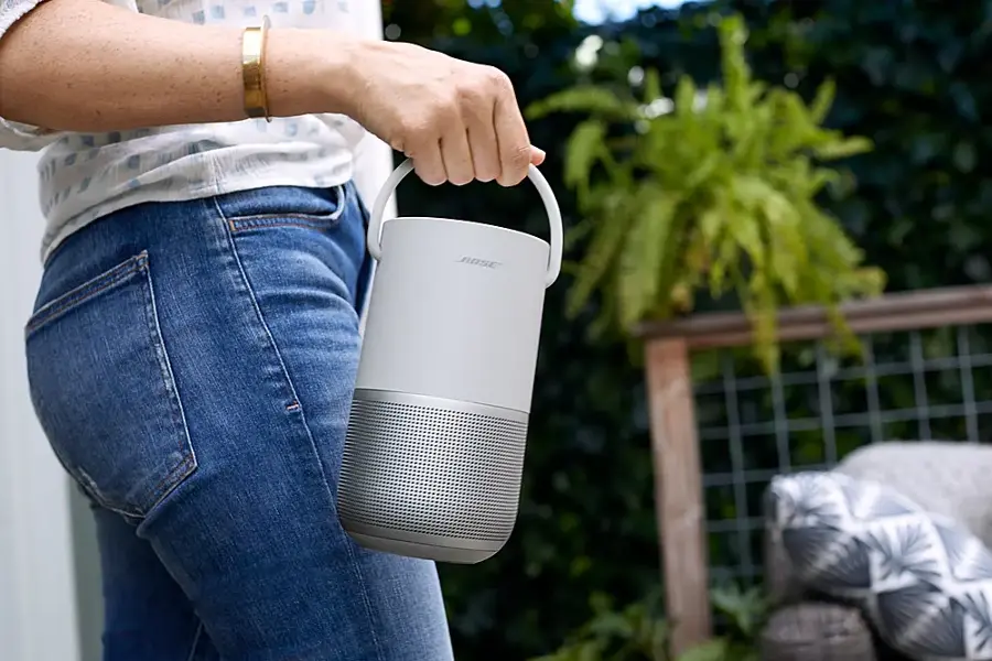 Alt View 20. Bose - Portable Smart Speaker with built-in WiFi, Bluetooth, Google Assistant and Alexa Voice Control - Luxe Silver.