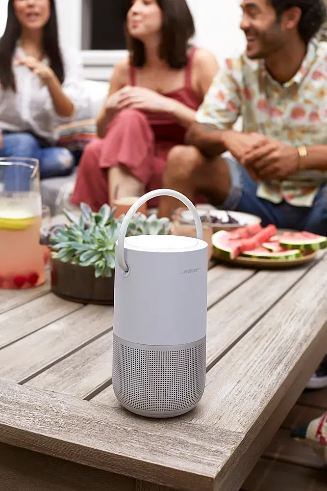 Alt View 21. Bose - Portable Smart Speaker with built-in WiFi, Bluetooth, Google Assistant and Alexa Voice Control - Luxe Silver.