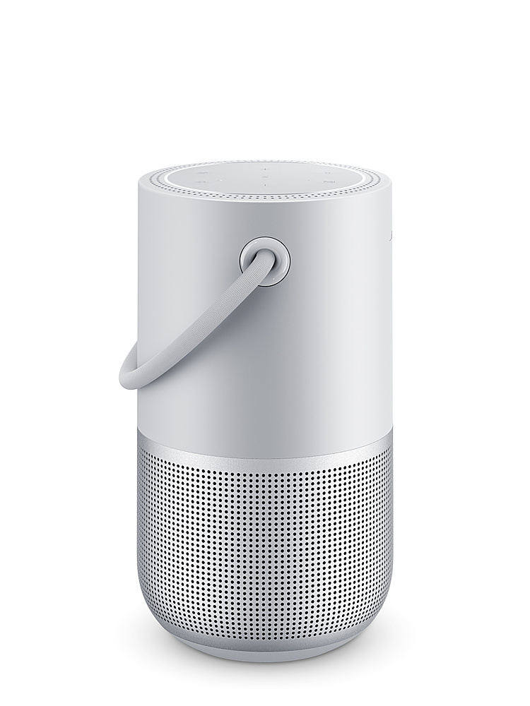 Left View: Bose - Portable Smart Speaker with built-in WiFi, Bluetooth, Google Assistant and Alexa Voice Control - Luxe Silver