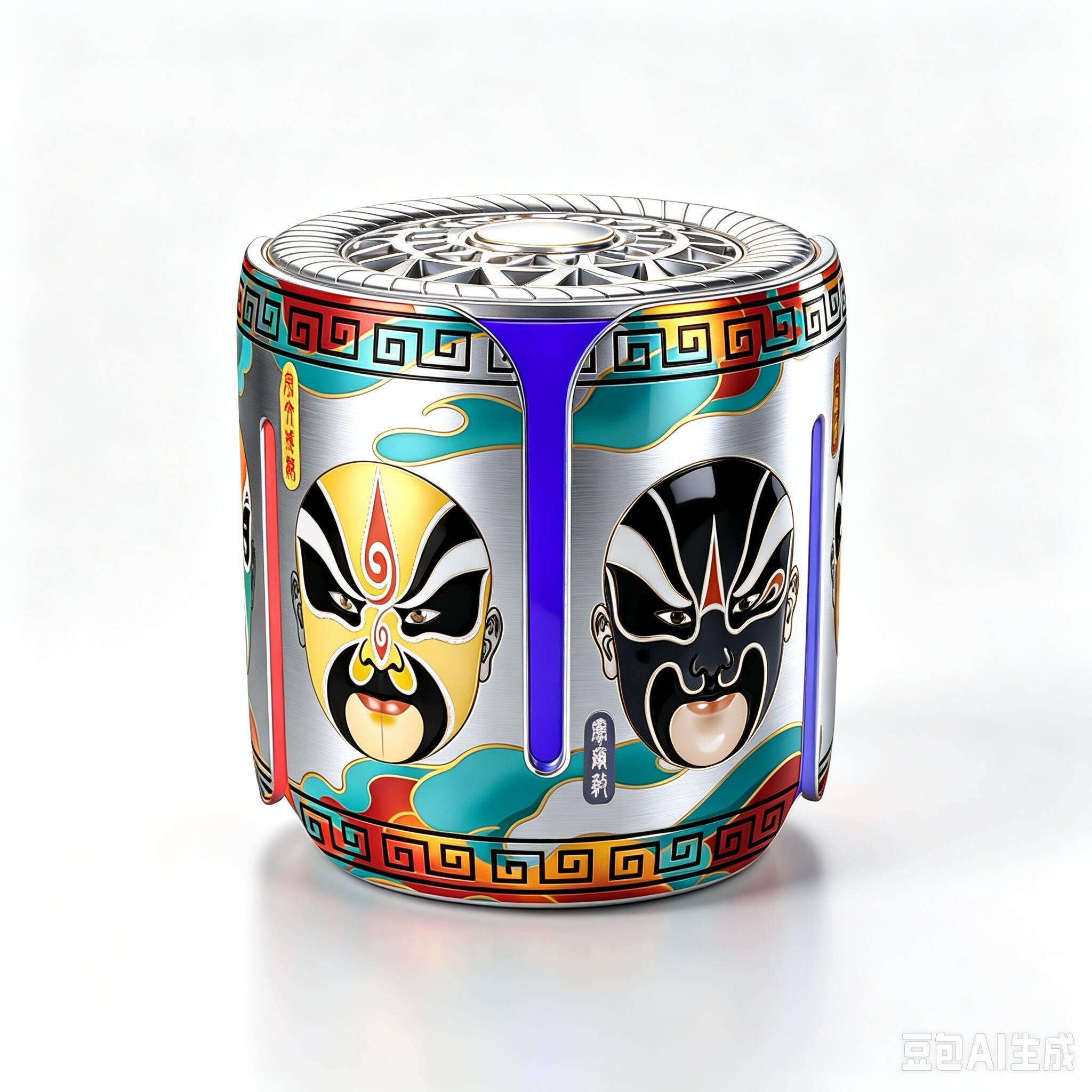 Front. PRIMEPLUS - T202 Rotating Fidget Bluetooth Speaker, BT5.4, 10-15H Playtime, Dynamic Light Show, Chinese Opera Art Collectible Gift - Metal casing.