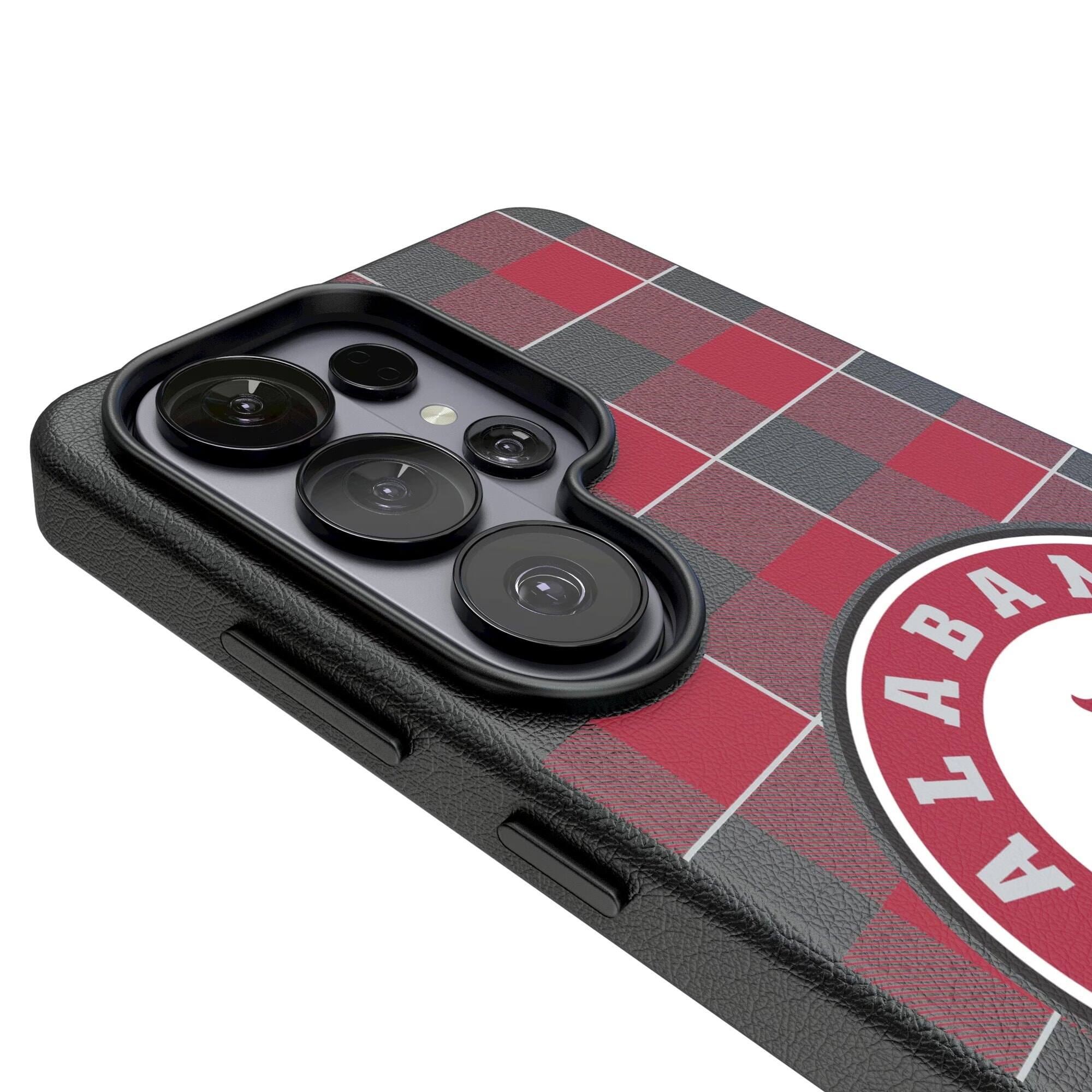 Alt View 2. Keyscaper - Alabama Crimson Tide Plaid Galaxy Magnetic Bump Case - S24 Ultra - Black.