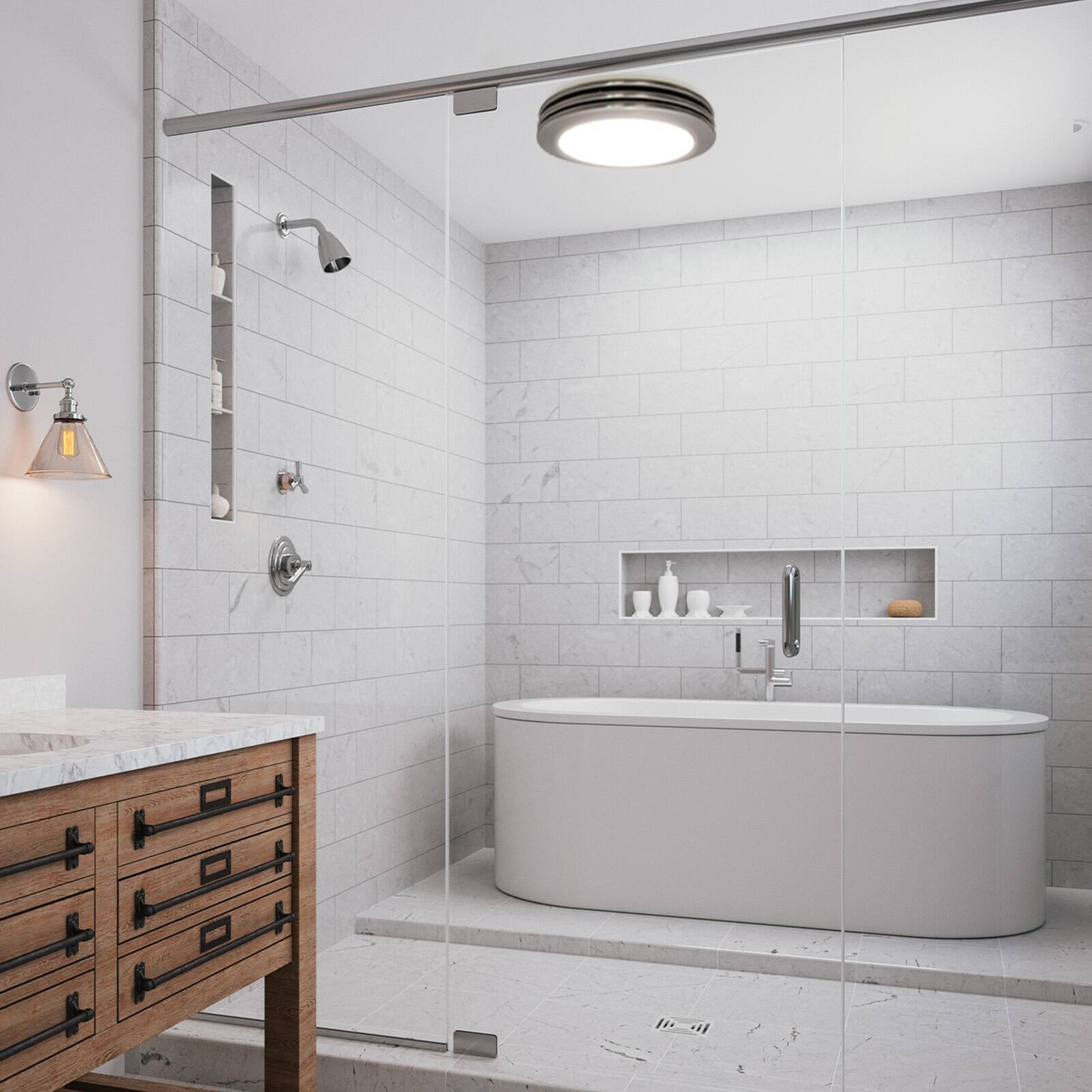 Alt View 7. Akicon - Bathroom Exhaust Fan Light, 80 CFM 2 Sones, 15 Watt Dimmable 3000K/4000K/5500K 3CCT LED Light  Brushed Nickel - Brushed Nickel.