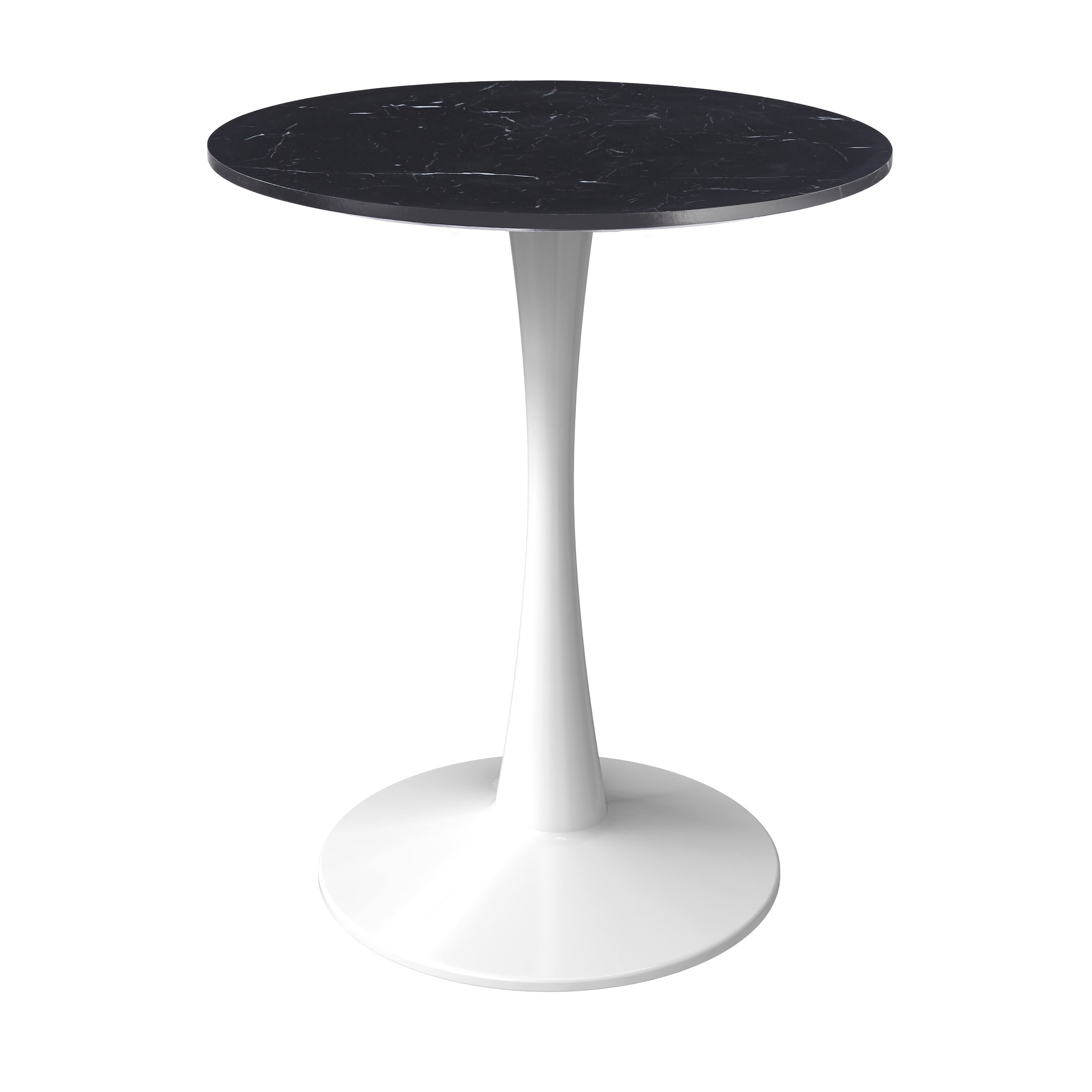 Alt View 2. LeisureMod - Bristol 24" Modern Round Dining Table with White Pedestal Base for Kitchen & Compact Spaces - MDF - Marbled Black.