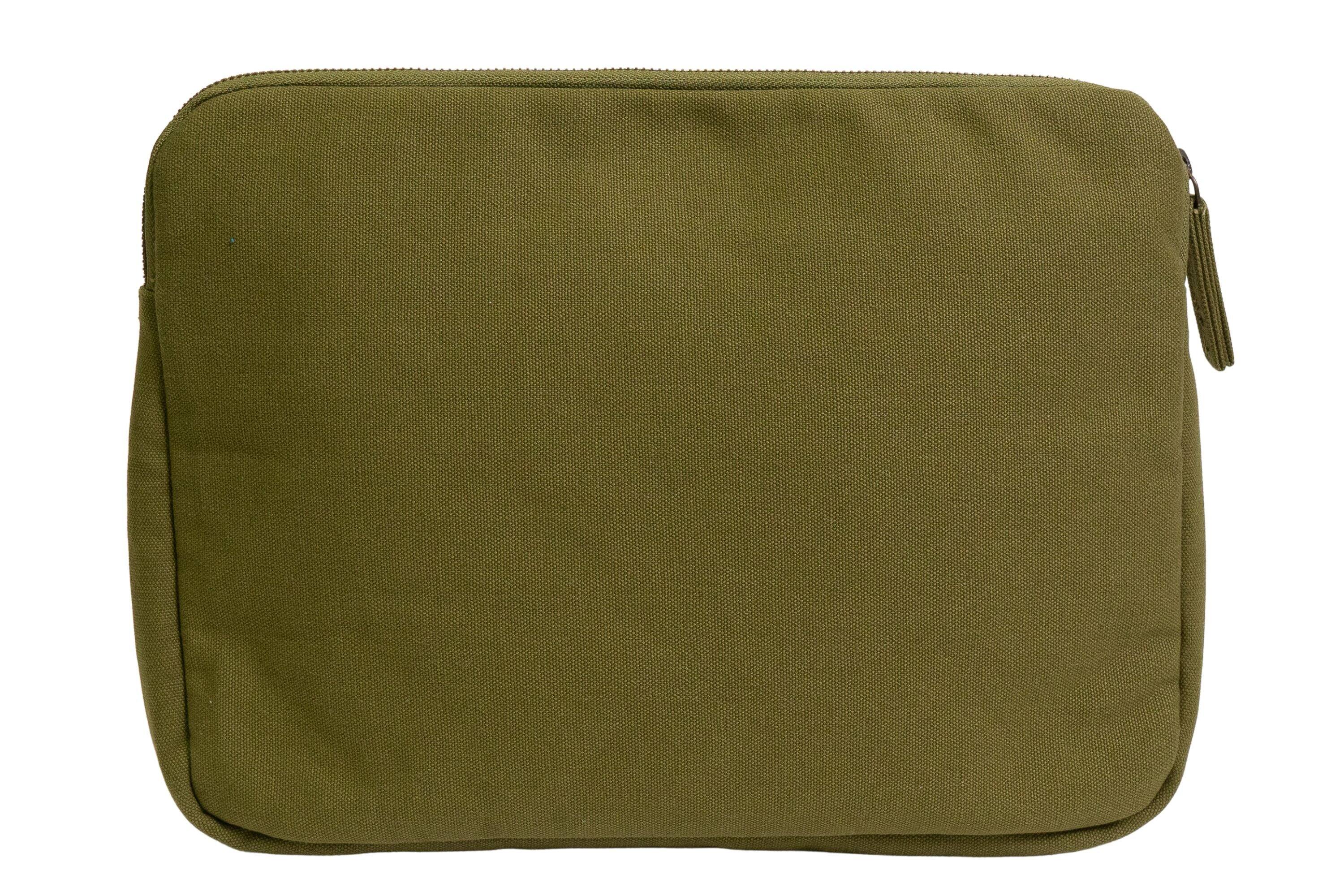 Back. Terra Thread - Organic Cotton Laptop Sleeve 13 inches - Olive Green.