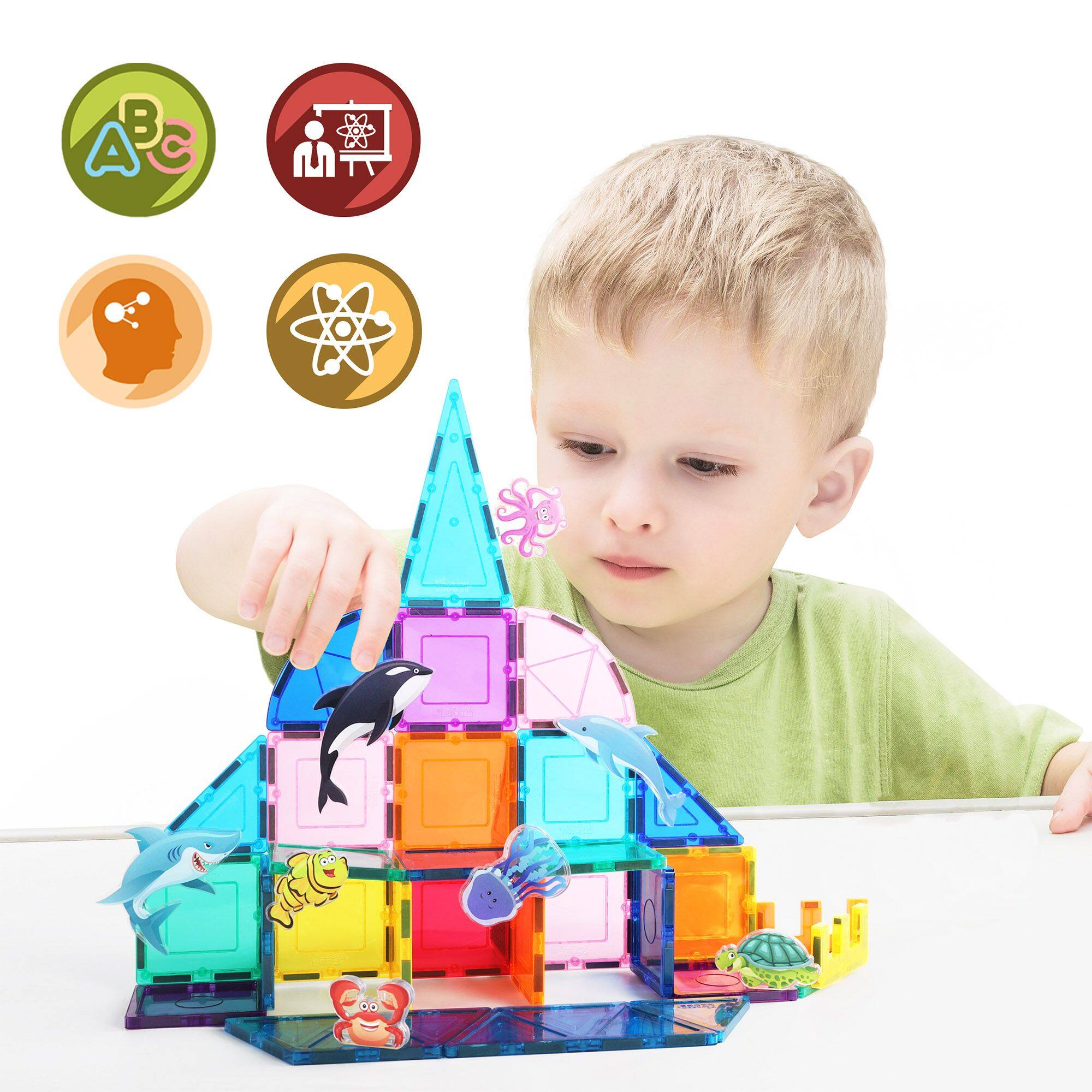 Alt View 6. PicassoTiles - PICASSO-TILES 8 PC Marine Animal Character Theme Set Magnetic Tiles, Building Blocks, STEM Toys for Kids 3+.