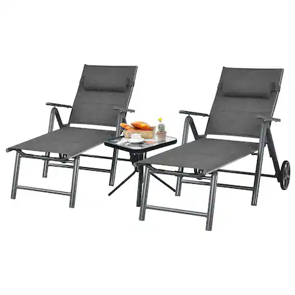 Front. Costway - Costway 2PCS Patio Reclining Chaise Lounge Padded Chair Aluminum Adjust Pillow - Gray.