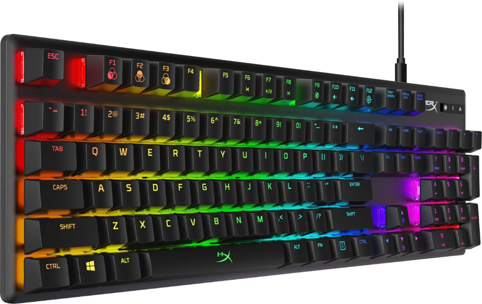 Angle. HyperX - Alloy Origins Full-size Wired Mechanical Red Switch Gaming Keyboard with RGB Back Lighting - Black.