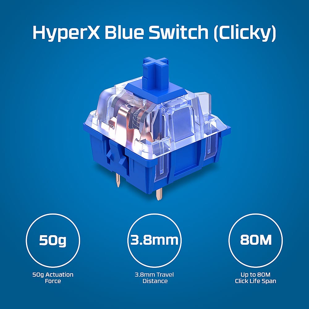 HyperX Blue Switch (Clicky) 50g 3.8mm 80M 50g Actuation Force 3.8mm Travel Distance Up to BOM Click Life Span
