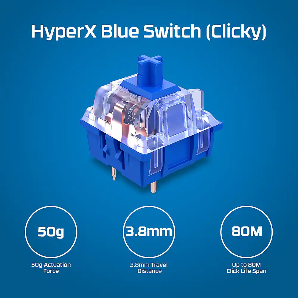 HyperX Blue Switch (Clicky) 50g 3.8mm 80M 50g Actuation Force 3.8mm Travel Distance Up to BOM Click Life Span