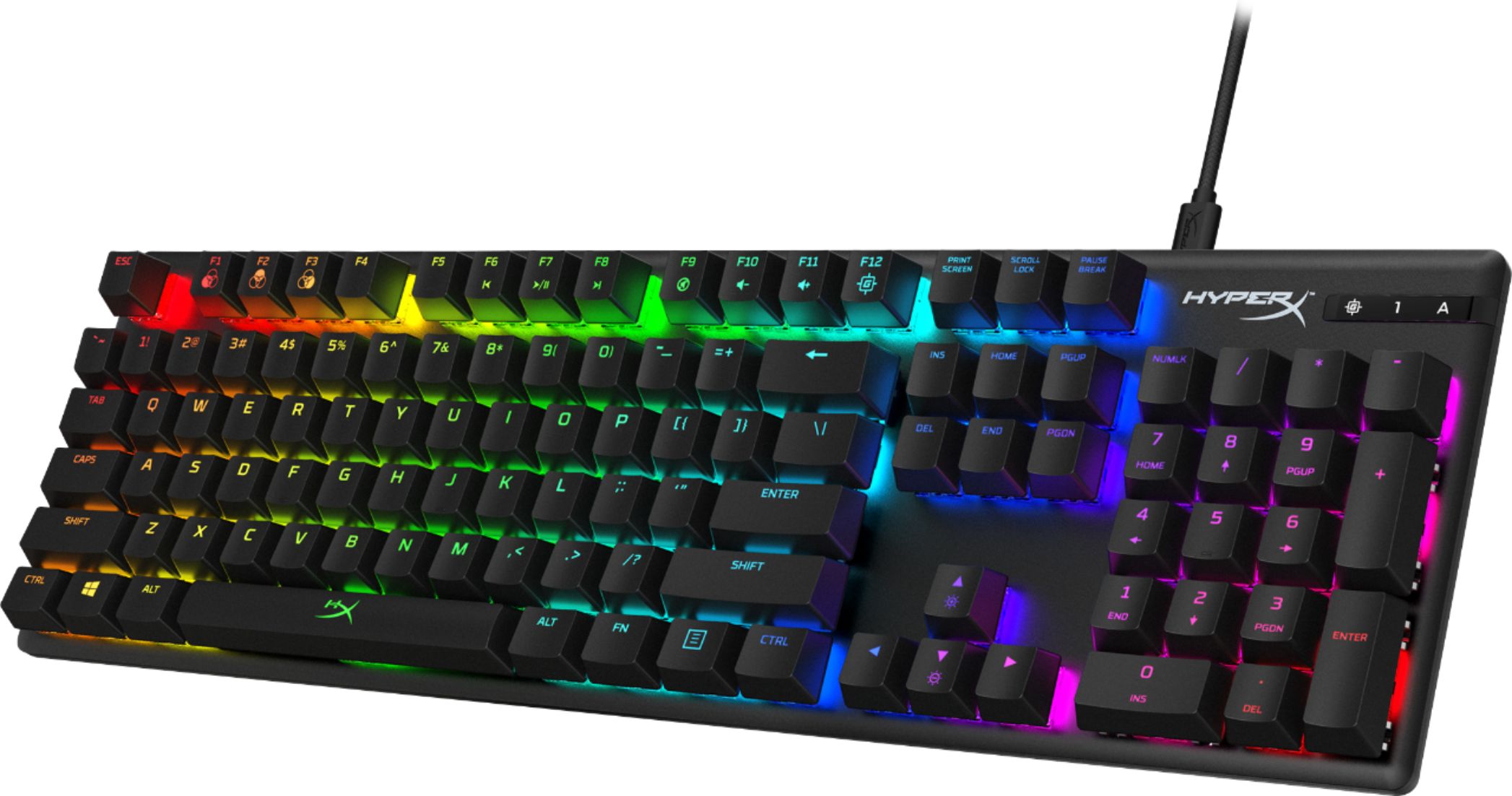 Left View: HyperX - Alloy Origins Full-Size Wired Mechanical Red Switch Gaming Keyboard with RGB Back Lighting - Black