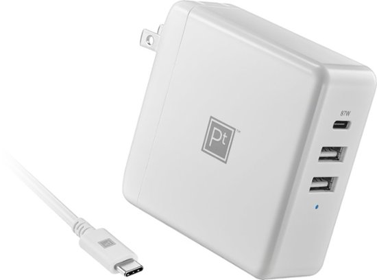 Front Zoom. Platinum™ - 95W 8’ USB-C 3-Port Wall Charger with 87W USB-C Power Delivery for MacBook, iPad, iPhone, Chromebook or USB-C Laptops - White.