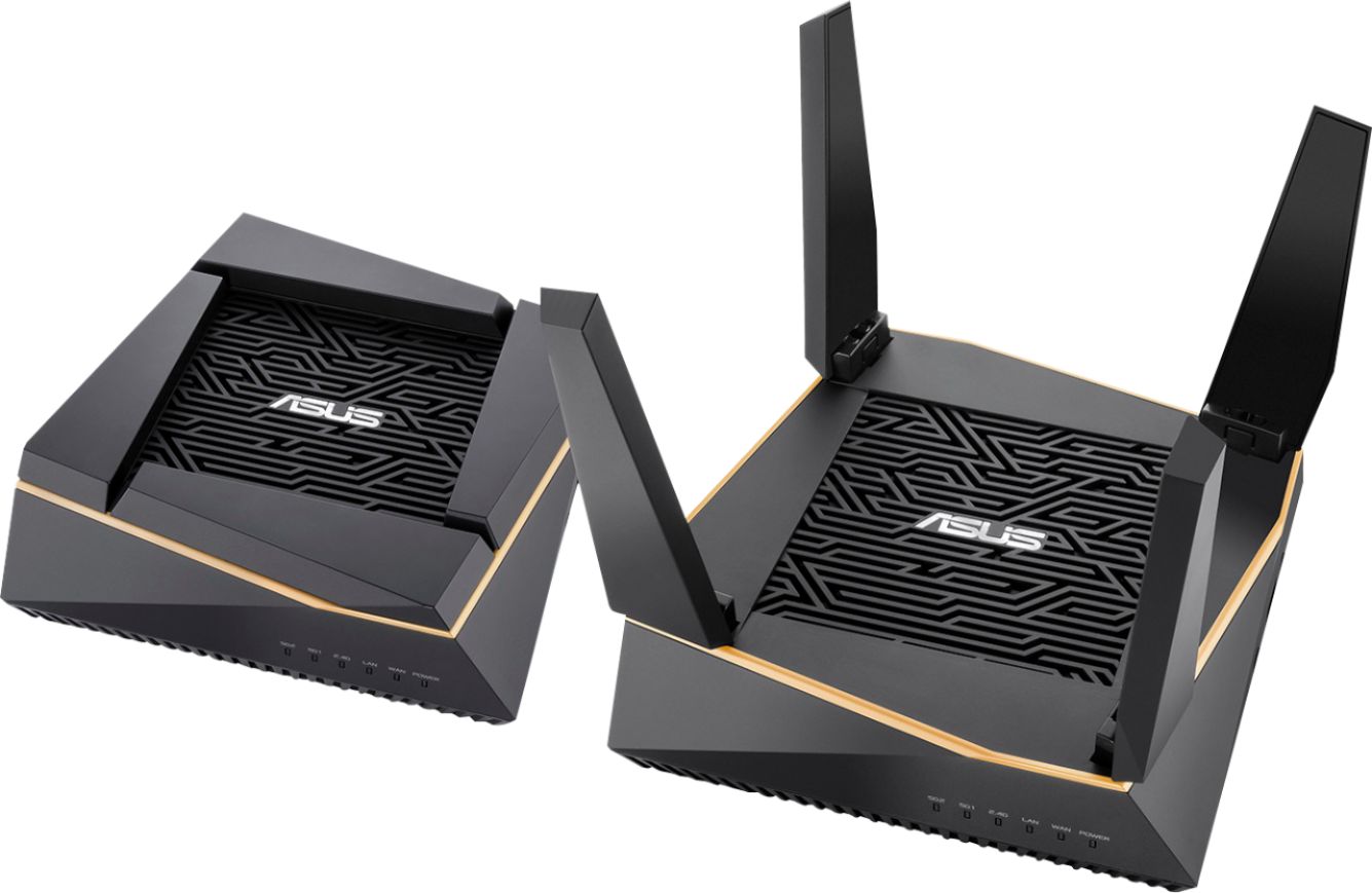 ASUS - RT-AX92U AX6100 Tri-band WiFi 6 Wireless Gaming Mesh Router (2-pack) - Black/Gold - Black/Gold