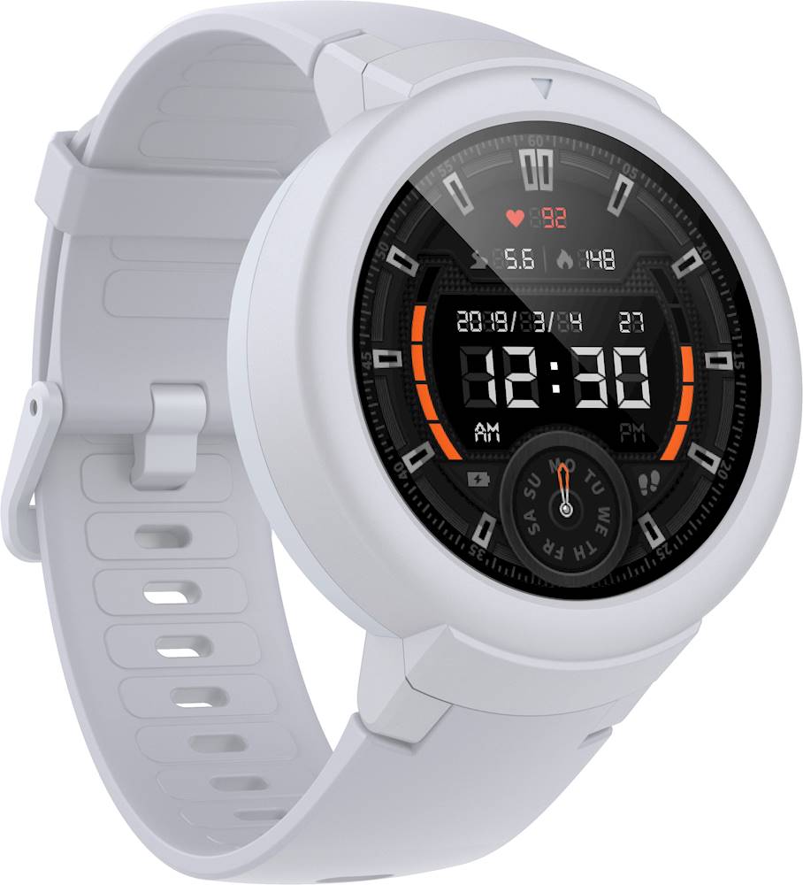 Angle View: Amazfit - Verge Lite Smartwatch 43mm Polycarbonate/Fiberglass - White With White Silicone Band