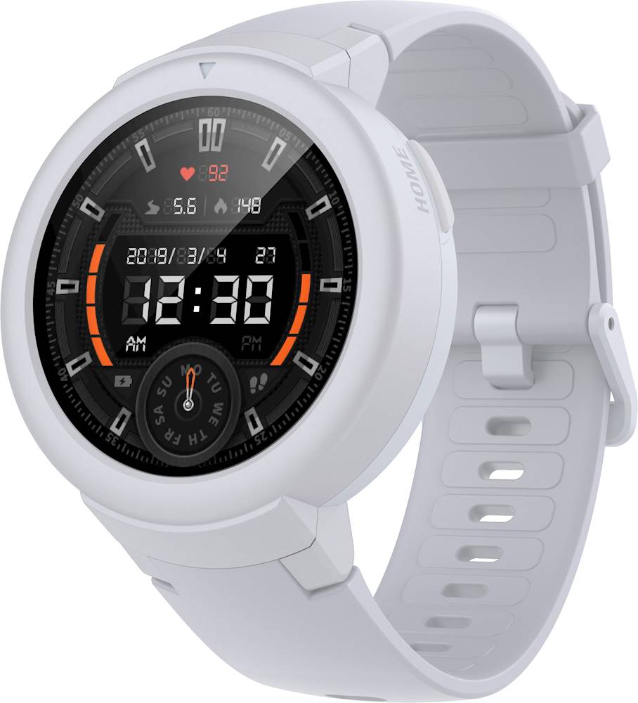 Left View: Amazfit - Verge Lite Smartwatch 43mm Polycarbonate/Fiberglass - White With White Silicone Band