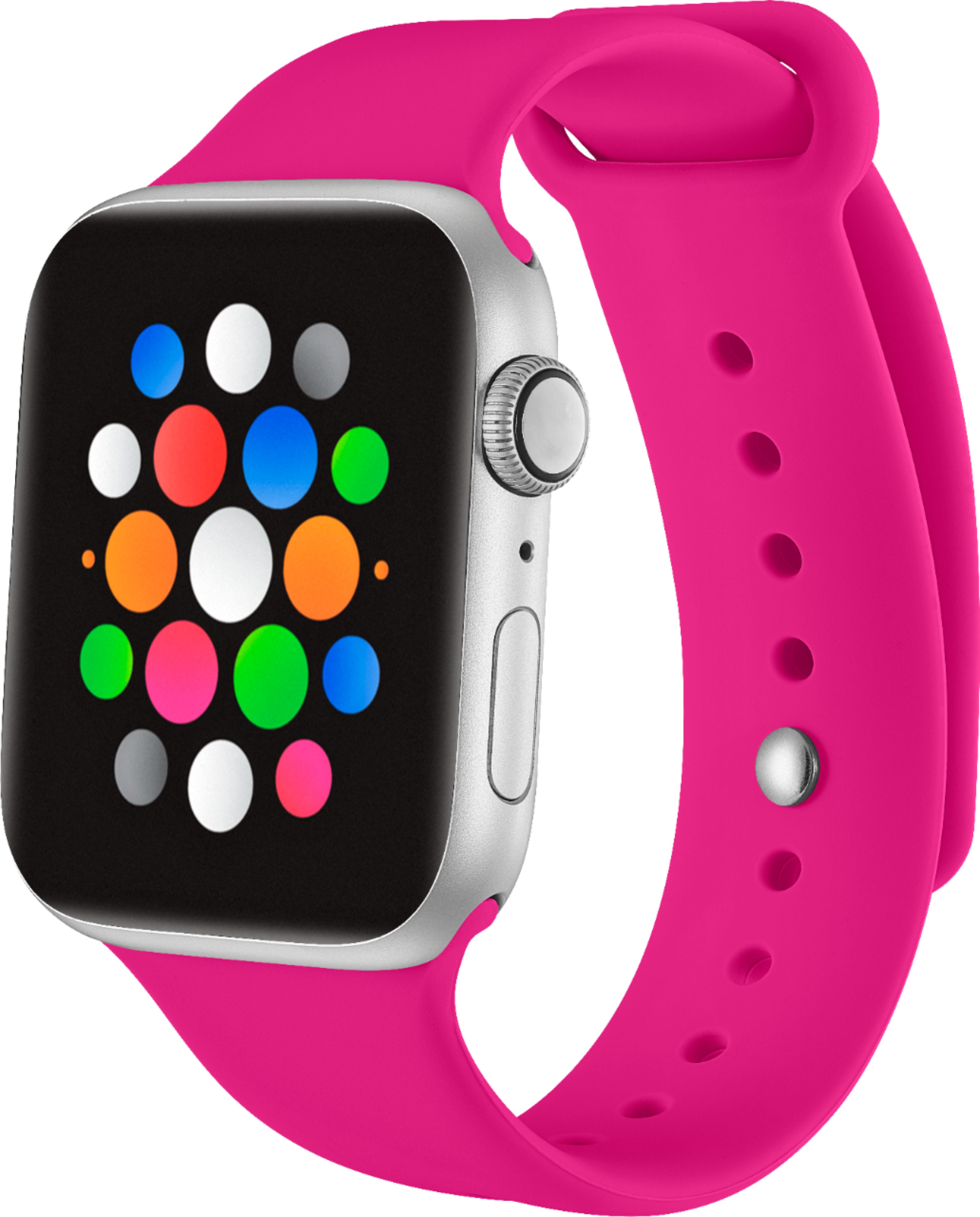Left View: Modal™ - Silicone Band for Apple Watch 42, 44, 45mm (Series 1-8) and Apple Watch Ultra 49mm - Neon Pink