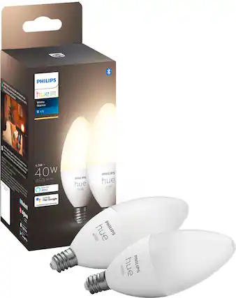 Front. Philips - Hue E12 Bluetooth 40W Smart LED Bulb (2-Pack) - White.