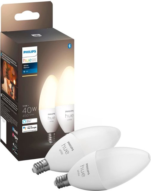 Front Zoom. Philips - Hue White E12 Bluetooth Smart LED Decorative Candle Bulb (2-Pack) - White.