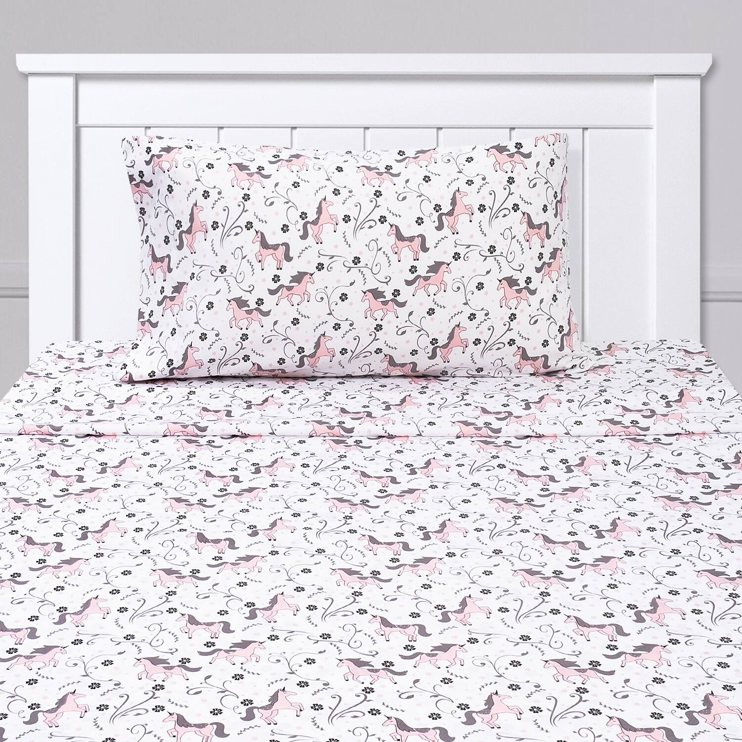 Angle. Sweet Home Collection - Kids' Printed Classic & Bright Ultra Soft Microfiber Sheet Sets - Twin - Unicorns.