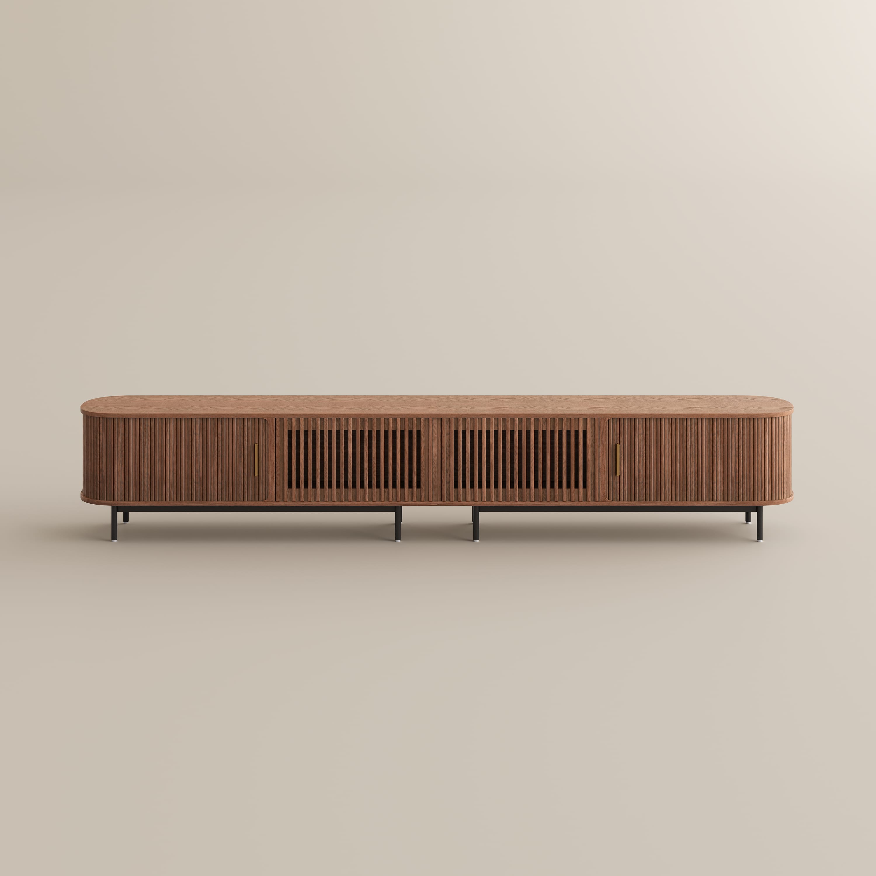 Alt View 7. POVISON - 118"Mid-Century Modern Tambour Door TV Stand - Walnut.
