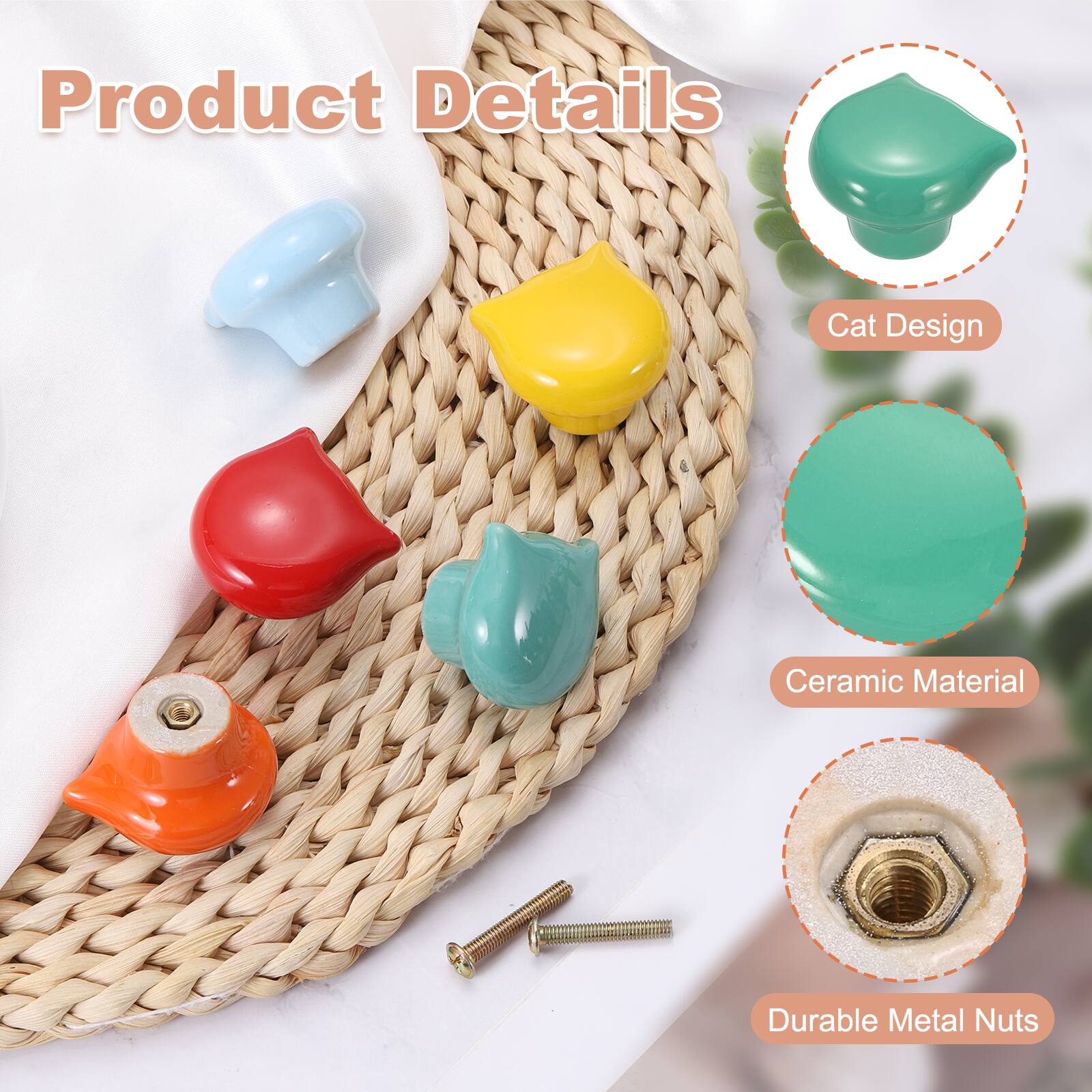 Product Details

- Cat Design
- Ceramic Material
- Durable Metal Nuts