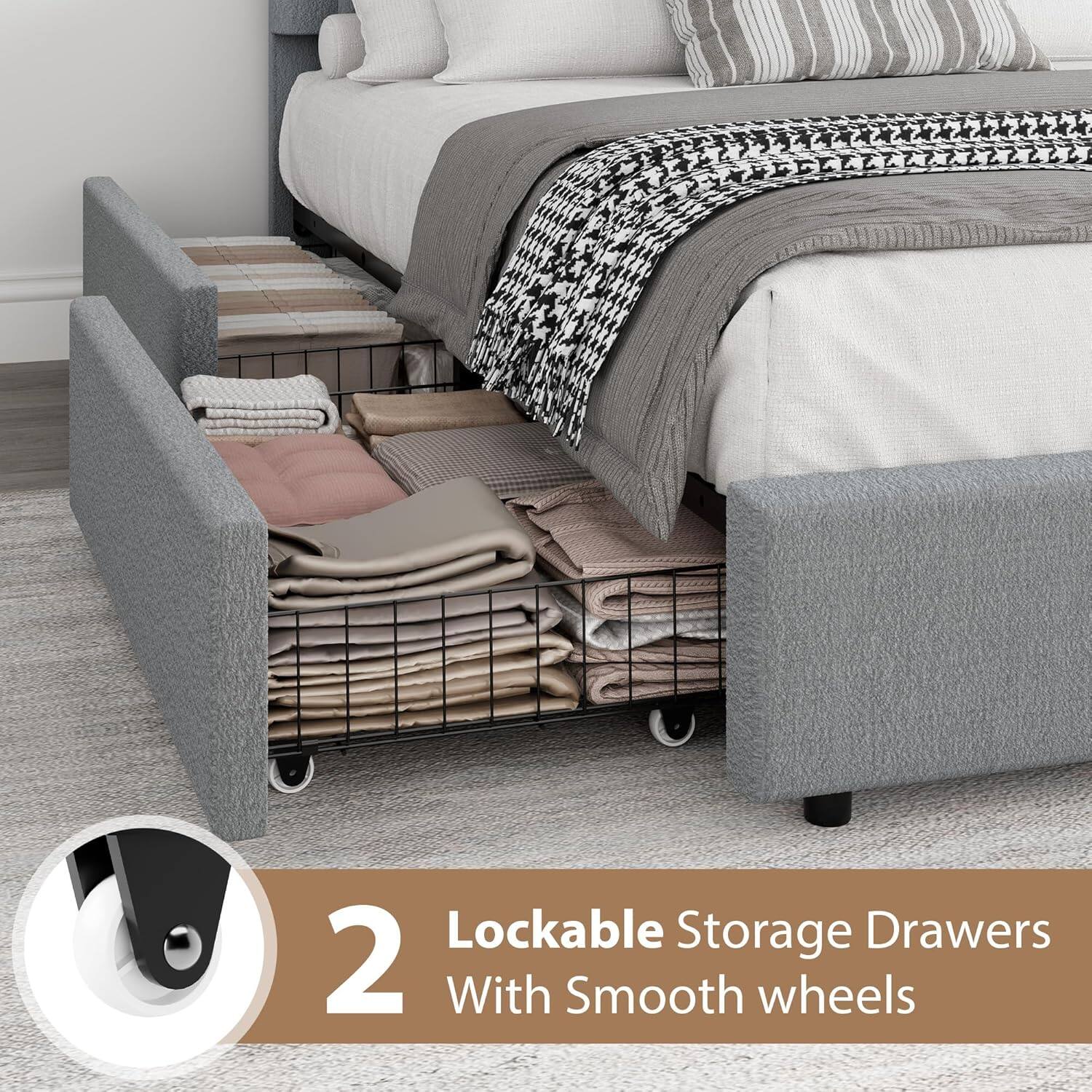2 Lockable Storage Drawers With Smooth Wheels