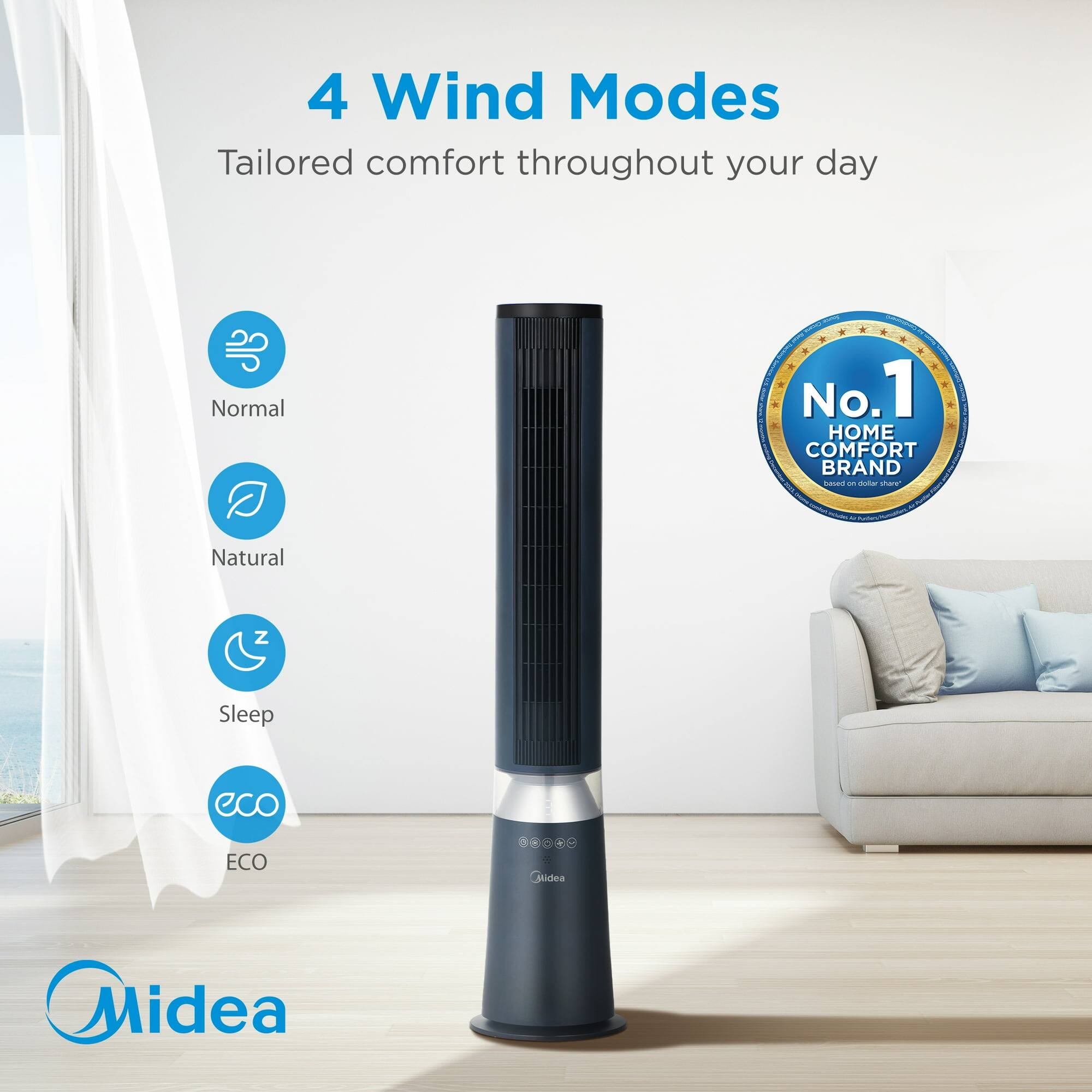 4 Wind Modes  
Tailored comfort throughout your day  

Normal  
Natural  
Sleep  
ECO  

No. 1 HOME COMFORT BRAND  

Midea