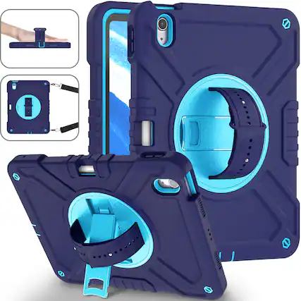Front. Dteck - Case for Apple iPad Air (M4) 11" 2026/(M3) 2025/(M2) 2024,3-Laer Rugged Kickstand Cover w/ Pen Holder + Shoulder Strap - Navyblue.