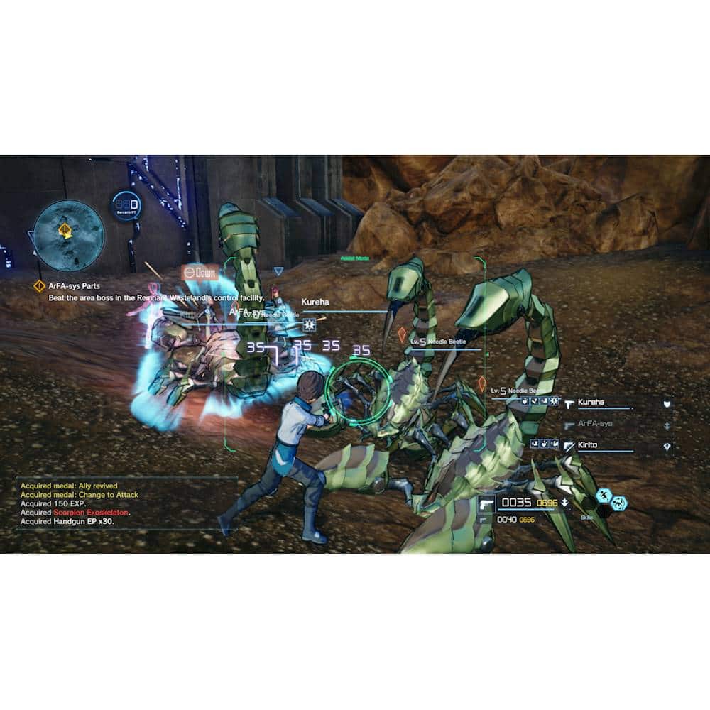 The image features a video game character in a futuristic setting, surrounded by a variety of creatures. The character is standing in front of a large green creature, possibly a scorpion, and is holding a gun. The game appears to be set in a wasteland environment, with the character possibly fighting against a boss. The image also shows a timer, indicating that the game has a time-based element.