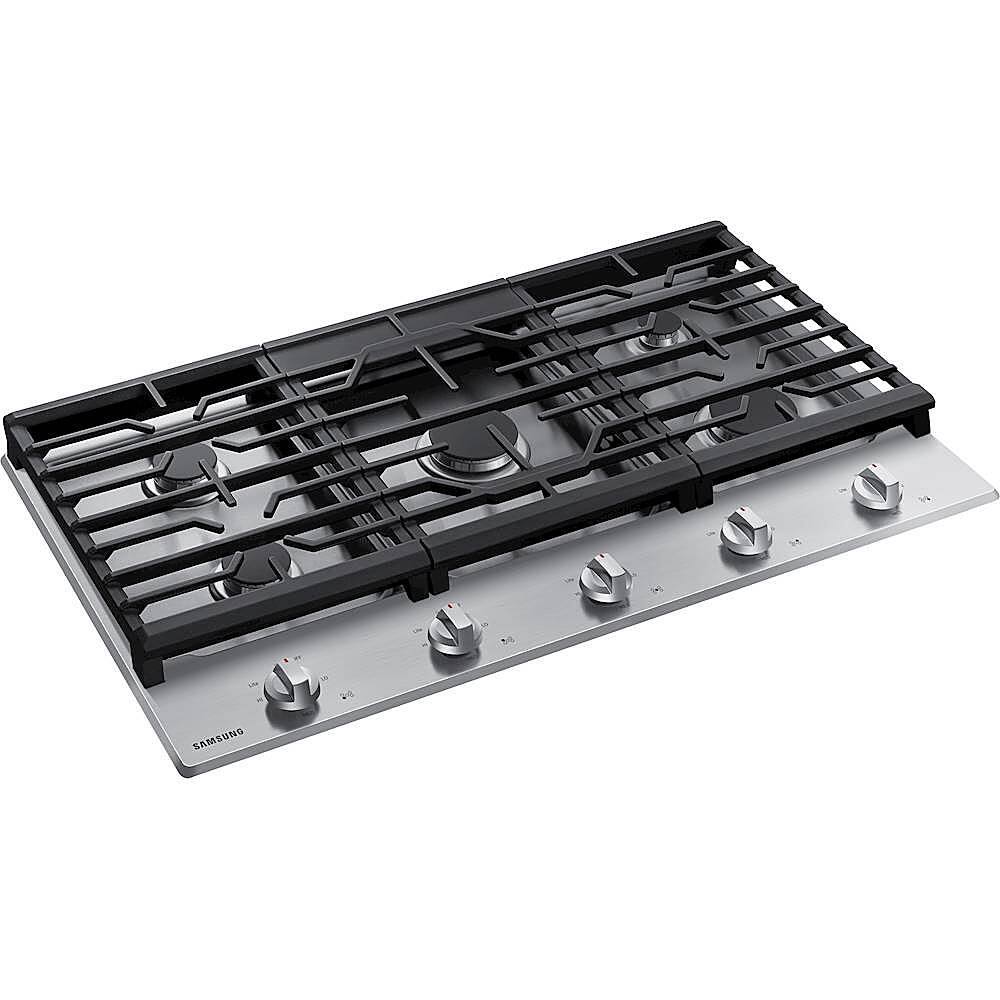 Angle. Samsung - 36" Built-In Gas Cooktop with 5 Burners - Stainless Steel.