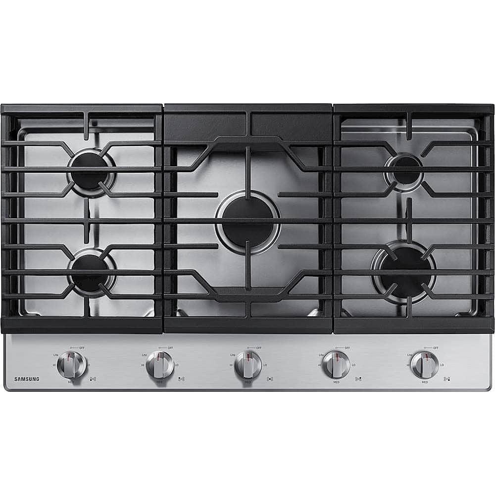 Front. Samsung - 36" Built-In Gas Cooktop with 5 Burners - Stainless Steel.