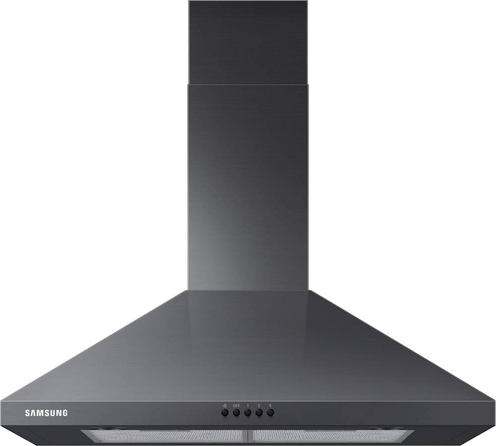 Front. Samsung - 30" Convertible Range Hood - Black stainless steel.