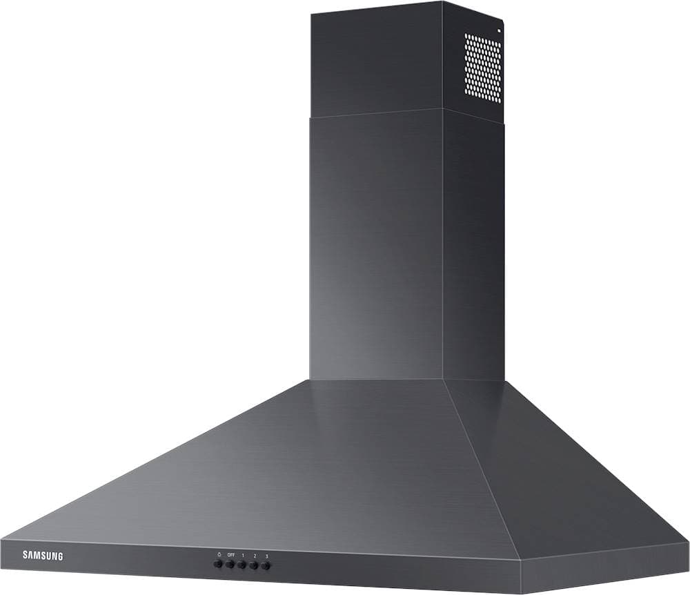Left. Samsung - 30" Convertible Range Hood - Black stainless steel.