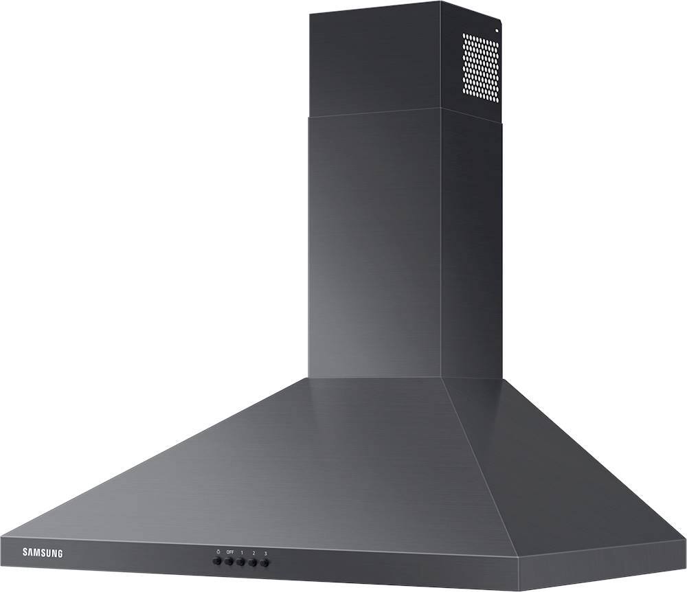 Left. Samsung - 30" Convertible Range Hood - Black stainless steel.