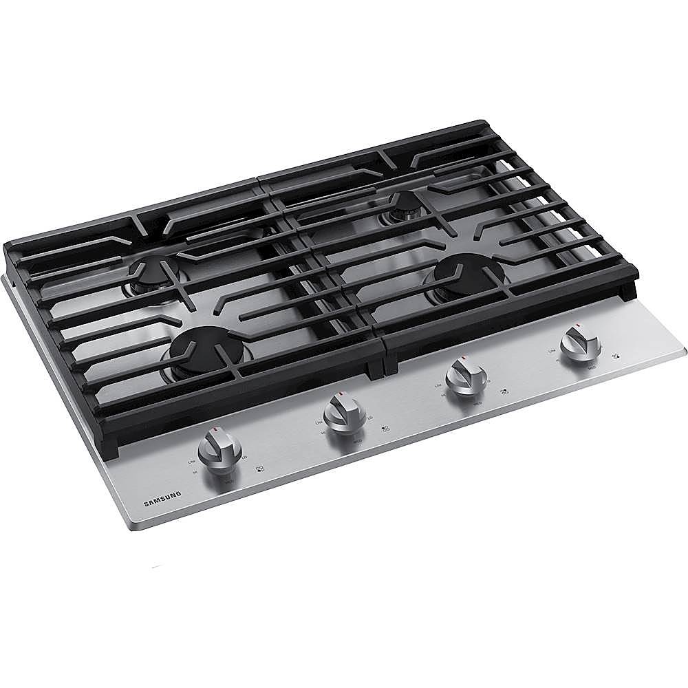 Angle View: Bosch - 800 Series 30" Built-In Gas Cooktop with 5 burners - Stainless steel