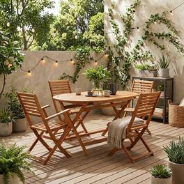 Outdoor Escape - Wooden Patio Set Neutral Oil with Dining Table and 4 Outdoor Chairs - Brown